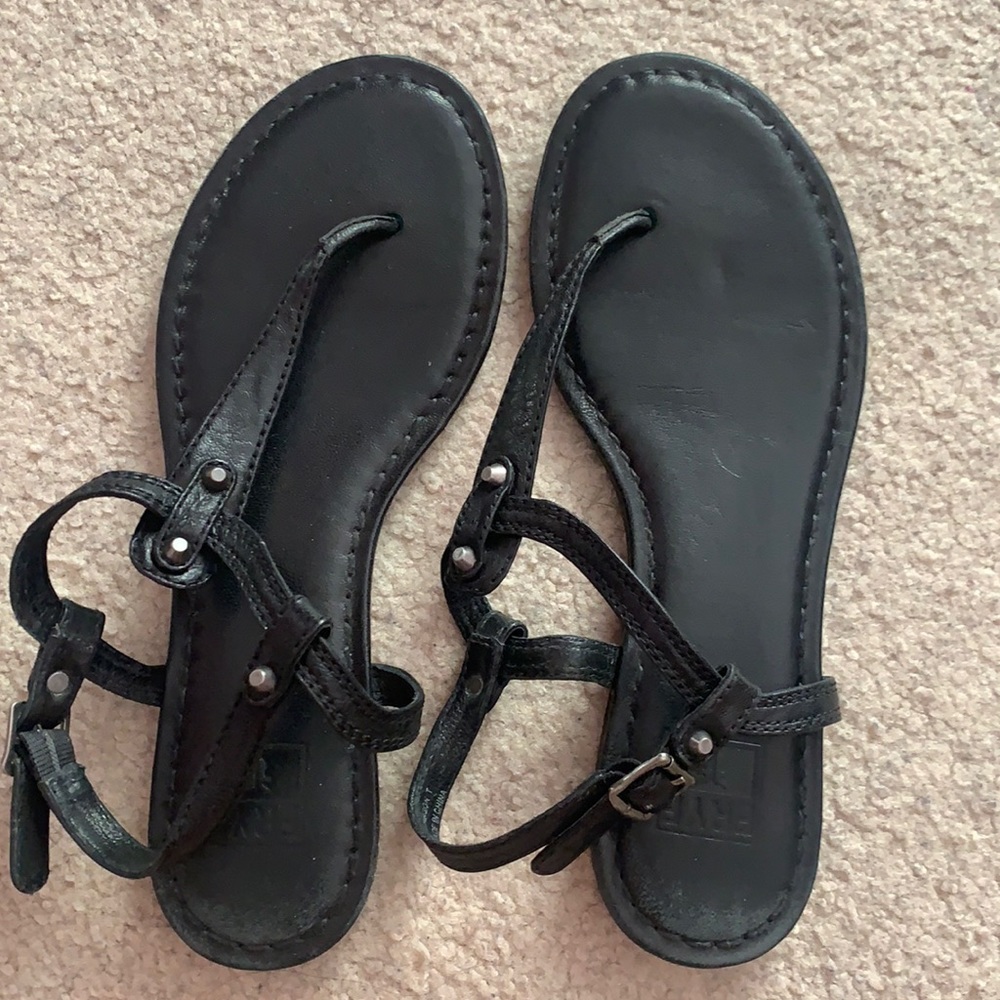 Frye Black Leather Sandals